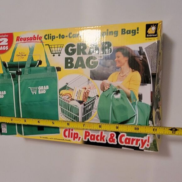 Grab Bag Grocery Shopping Clip to Cart Reusable Expandable Pocket 2 Pack Bags - Picture 4 of 4